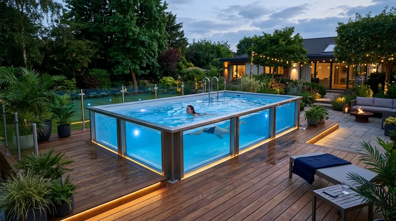 Modern Pool With Glass Side Panels